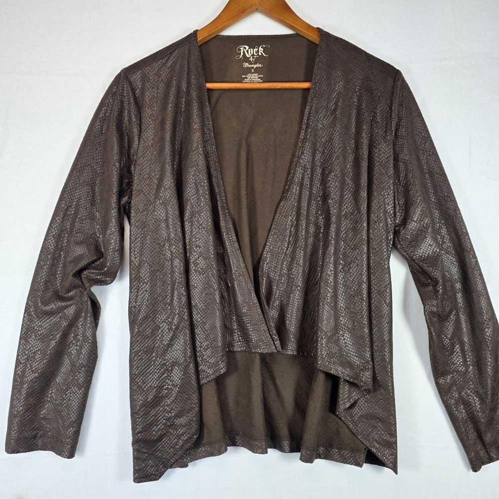 Rock 47 by Wrangler Duster Cardigan Women's Small Brown Faux Snake Cowgirl Wrap